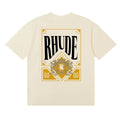Rhude Golden Crest Ornate Frame Back Print Cream Oversized T‑Shirt